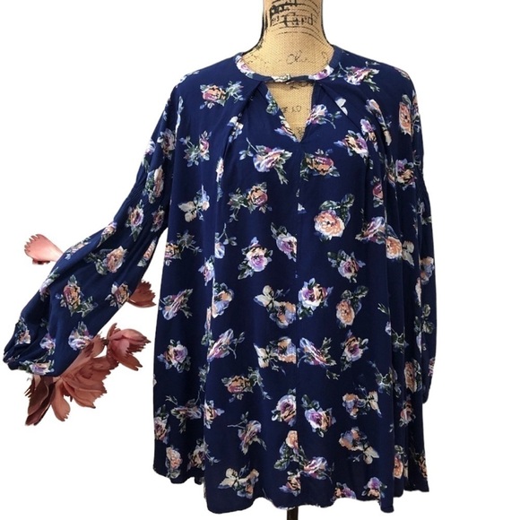 Umgee Navy Floral Boho Swing Dress/Tunic - Picture 3 of 9